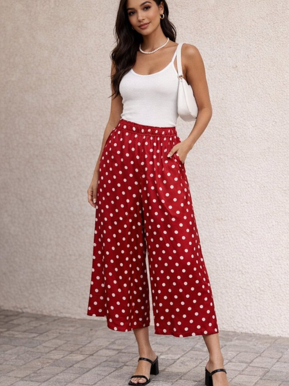 Vintage Red Polka Dot Satin Gaucho Pants - Women's